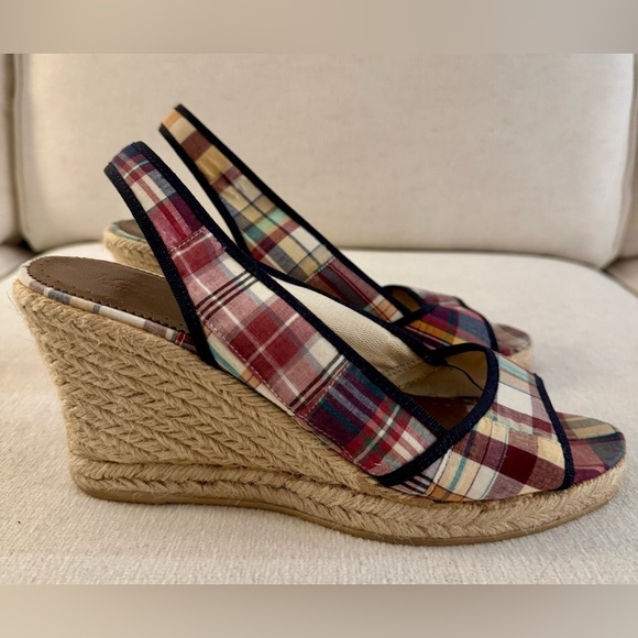 J CREW Womens Madras Plaid High Heel Slingback Espadrilles, Size 6 - Picture 1 of 10